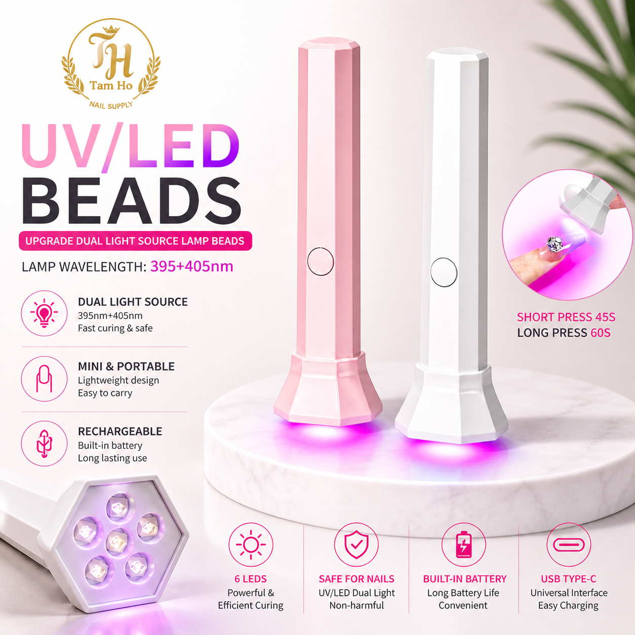 Đèn hơ móng mini 6 bóng - Mini UV/LED Nail Lamp with 6 Beads