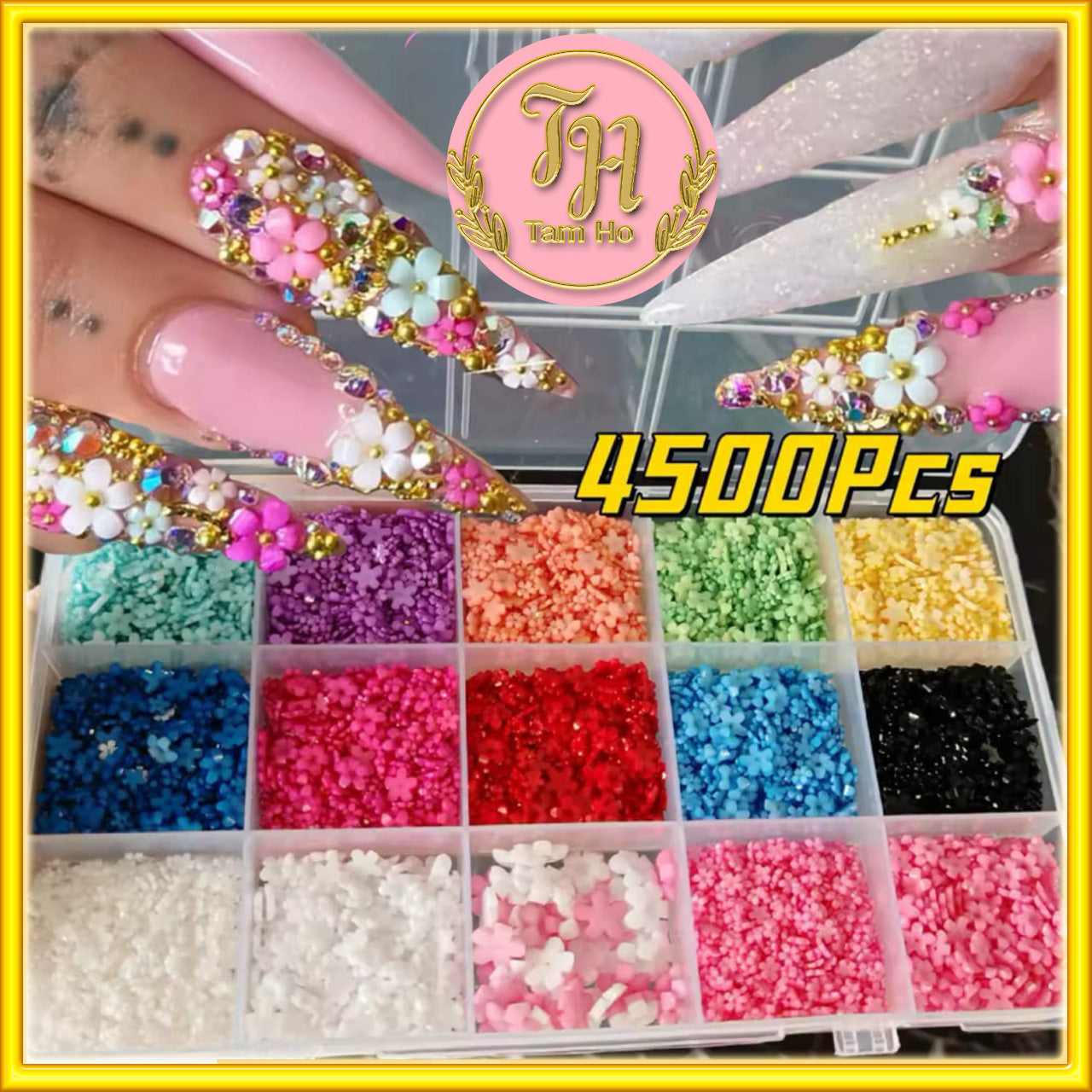 Box 4500pcs hoa 3D đính móng