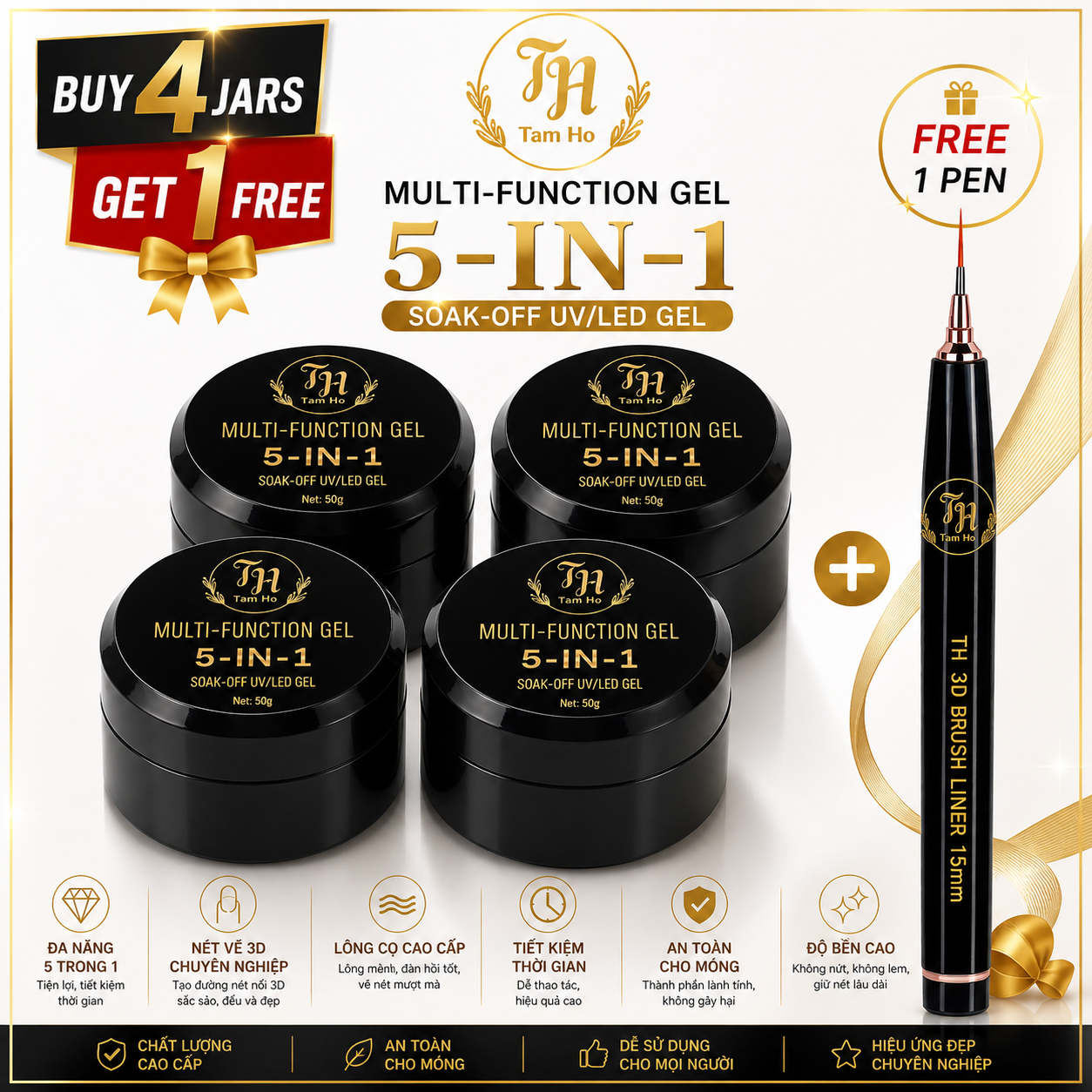 Gel 3D vẽ nổi 5 in 1 * 5-in-1 3D Nail Art Gel