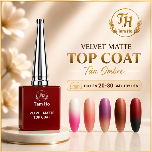 Velvet matte top coat- 20-30 giây tán ombre powder