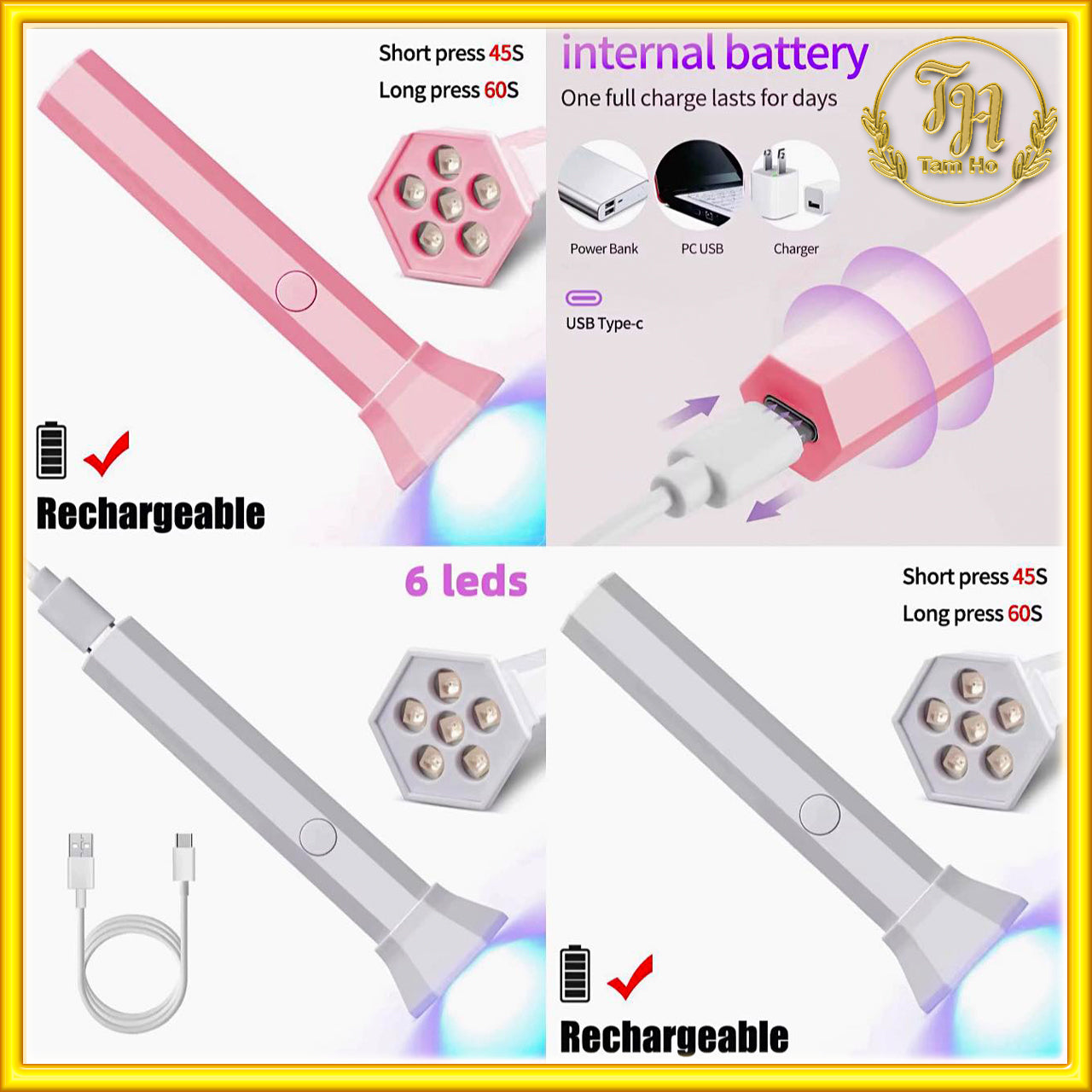 Đèn hơ móng mini 6 bóng - Mini UV/LED Nail Lamp with 6 Beads
