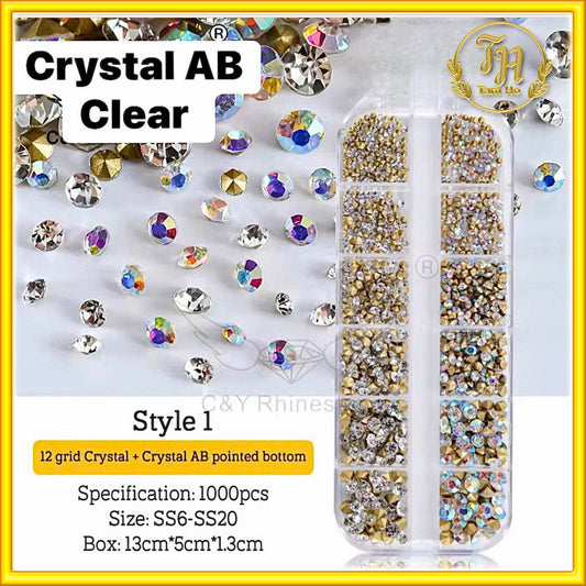 Xoàn đáy nhọn 2 màu - Rhinestone point back ( crystal AB + clear)